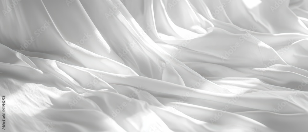 Poster elegant white fabric draping in soft light creating abstract patterns and gentle shadows for a seren