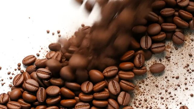 coffee beans with cafe powder border corner isolated on white or transparent png