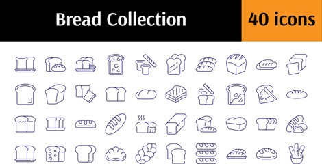 Set of Line Icons of Bread. Minimalistic Linear Pictogram for Web and Graphic Design, Apps, Banners, Social Network and Cards