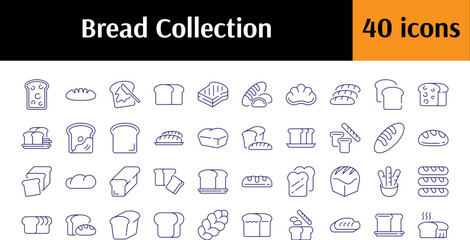 Collection of Line Icons of Bread. Minimalistic Linear Pictogram for Web and Graphic Design, Apps, Banners, Social Network and Cards