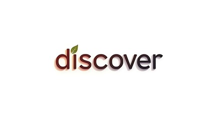 Typography of the word Discover with a leaf above the i, on a white background