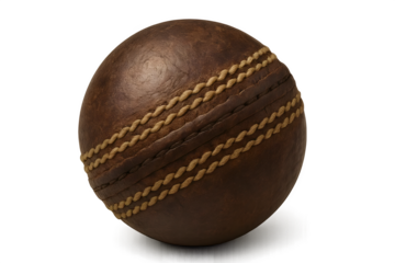 A vintage cricket ball, characterized by its round shape and stitched seams, typically used in the sport of cricket. Concept Cricket Equipment, Vintage Sports Gear, Ball Characteristics