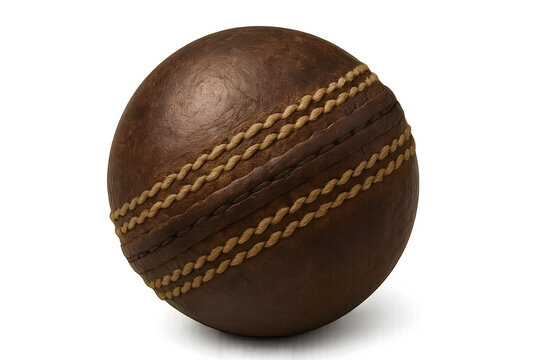 A vintage cricket ball, characterized by its round shape and stitched seams, typically used in the sport of cricket. Concept Cricket Equipment, Vintage Sports Gear, Ball Characteristics - Powered by Adobe