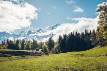 Obraz premium Discover Mont Blanc from the Charousse Alpages hike in Les Houches and Chamonix, in Haute-Savoie, France