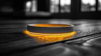 Golden circular object on dark background