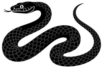 Fototapeta premium Snake drawing a black and white silhouette suitable for tattoo designs, wildliferelated projects, educational materials, or naturethemed branding.