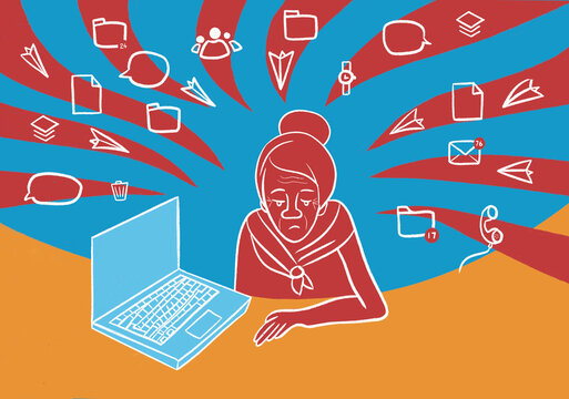 A senior office worker faces her backlog