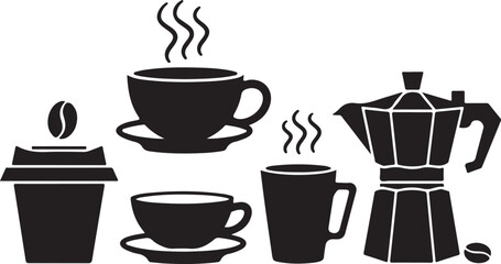 Black Coffee Cup Silhouettes Clipart – To Go Cup, Mug, Steaming Cup & Espresso Vector Set

