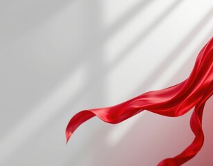 red silk fluttering elegantly on the right side against a transparent backdrop, with white brilliance, fantasy style with clear copy space on the left.
