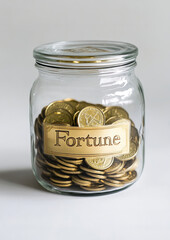 Glass jar filled with golden chocolate balls for luxury candy or gift packaging