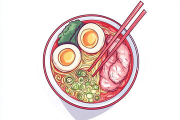 Japanese ramen noodle bowl illustration vector.