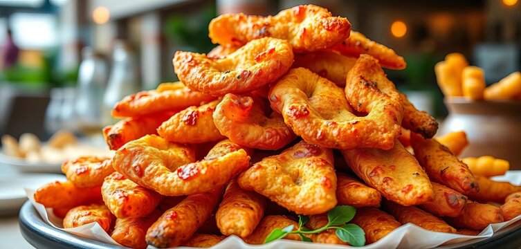 Golden-brown, crispy torreznos, piled high, ready for tapas, food photography,  lunch