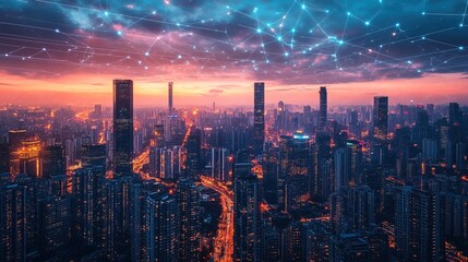 Fototapeta premium Connected City at Dusk