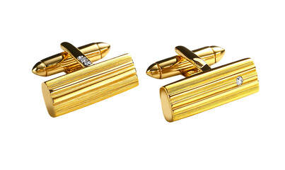 Pair of Gold Rectangular Cufflinks with Diamond Accents