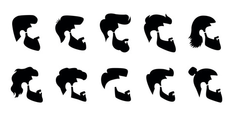 Hairstyle and beard silhouettes set for barbershop and other graphic projects