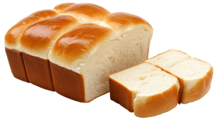 Freshly Baked Golden Brown Loaf of Bread with Slices on Transparent Background