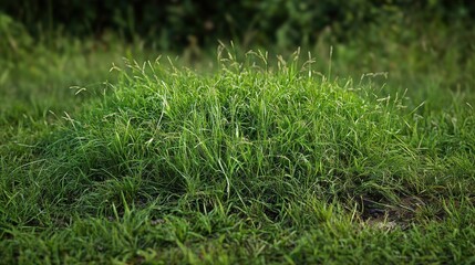 Lush green grass clump in natural light, cut out - stock png.