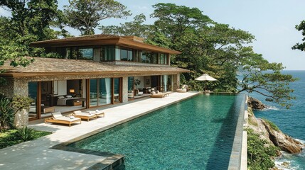 Fototapeta premium Luxury resort pool overlooking water