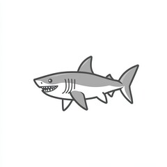 Fototapeta premium Shark vector icon, simple line art, gray color on a white background, one thin stroke for the shark's body and fin, no details in the front view