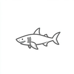 Naklejka premium Shark vector icon, simple line art, gray color on a white background, one thin stroke for the shark's body and fin, no details in the front view
