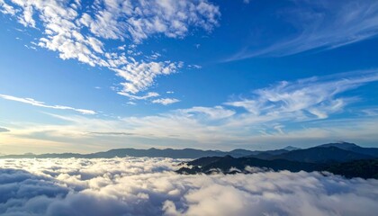 Aerial View of Mountains and Clouds Blue Sky Landscape Scenery