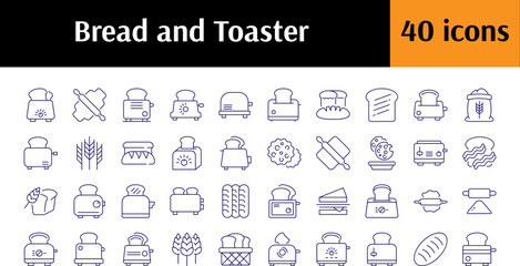 Bread Thin Icons Collection. Editable Stroke. Perfect for Web Sites, Books, Cards, Apps