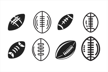 American Football Set Icons - Black Silhouette Vector Illustration of a Football Ball Set