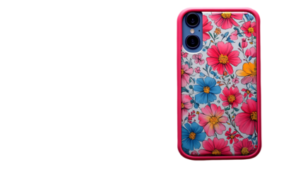 Pink Floral Phone Case with Watercolor Flower Design on Transparent Background