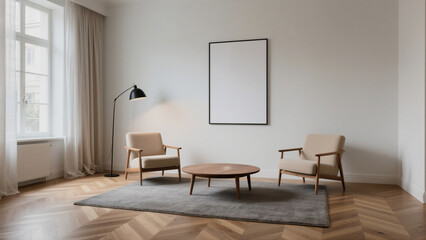Serene Living Room Design Two Armchairs, Coffee Table, and Lamp