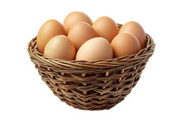Eggs in a basket isolated on transparent background