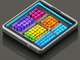 Futuristic Tablet Displaying Colorful Cubes Arranged in Compartments for Modern Design