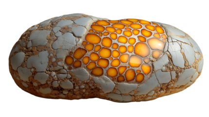 Polished Gray and Orange Stone with Circular Pattern on Transparent Background