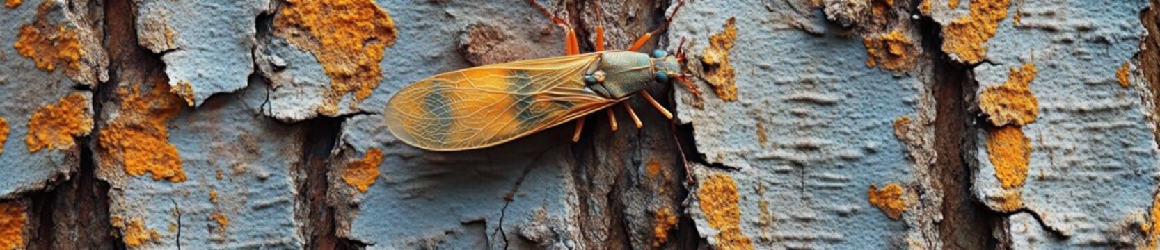 Insect on bark, forest texture, nature closeup