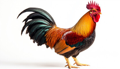 Rooster Portrait on White Background