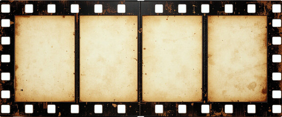Trendy Film Strip Frame Template with Four Empty Slots, Grunge Grain Texture, Vintage Cinema Reel Aesthetic in Modern Retro Vector Style – Generative AI