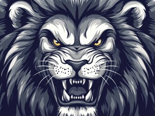 Obraz premium Majestic Lion Portrait with Intense Gaze and Powerful Roar in Detailed Vector Art Style