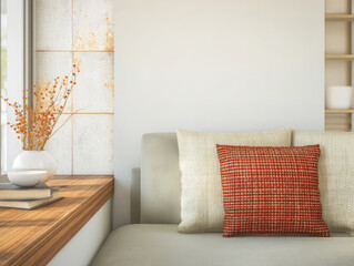 Cozy living room corner with comfortable sofa and decorative accents in natural light