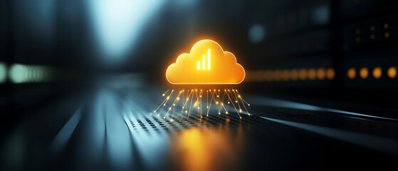 Cloud computing, data storage, highspeed network digital technology, glowing cloud futuristic server room