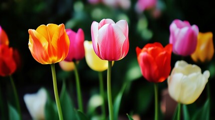 Fototapeta premium Vibrant tulips in a garden