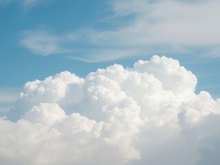 an image of a plane flying through a cloudy sky with a blue sky, there is a plane flying through the clouds in the sky