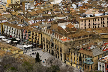 Fototapeta premium A panoramic view of the City of Granada in Spain on a cloudy morning as seen from the Alhambra Palace.