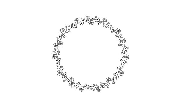 Hand Drawn Floral Circle Frame