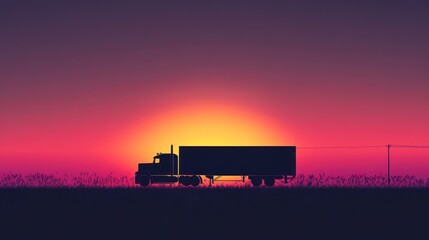 Obraz premium Dramatic silhouette of a semi-truck at sunset creating a minimalist composition