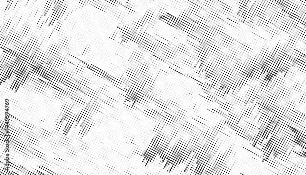 Poster Abstract halftone dots. Spotted and dotted stains gradient background. Abstract comic texture with fading effect. Black and white rough gritty wallpaper. Grunge monochrome geometric backdrop. 