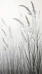 Fototapeta premium Black and white silhouette of tall grasses and wildflowers