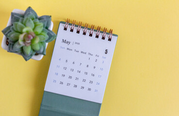 Hello May, desk calendar for planning May 2025.