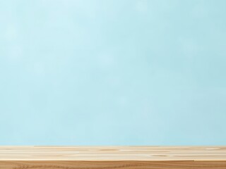 an image of a wooden table with a blue background, there is a wooden table with a blue background and a white vase