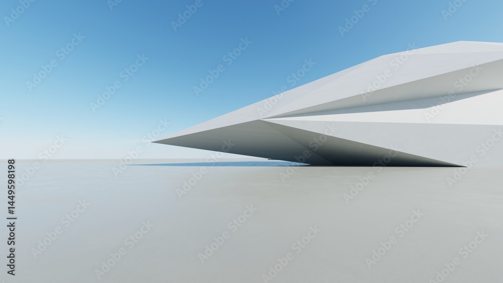 Aufkleber 3d render of abstract modern geometry architecture with empty cement floor, minimal exterior, car pr