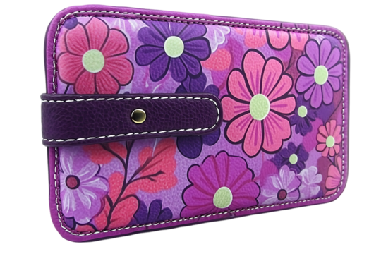 Purple and Pink Floral Phone Case with Leather Strap