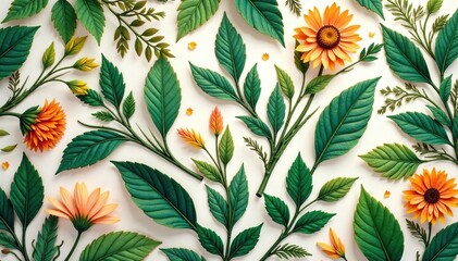 Nature's repeating leaf and floral motifs, creating a natural pattern , leaf, autumn, garden